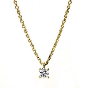 Solitär Collier Kette 585 Gold Gelbgold mit Brillant 0,15 Ct. 4er-Krappe L: 42cm