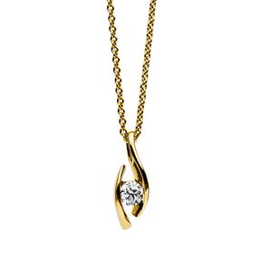 Solitär Collier Kette Anhänger Auge 585 Gold Gelbgold Brillant 0,20 Ct. L: 45cm