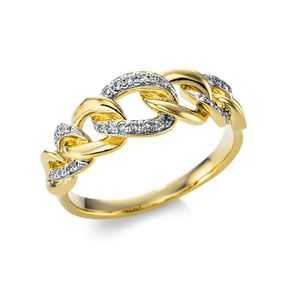 Ring aus 750 Gelbgold 28 Brillanten 0,15ct TW-SI B:7,6mm Fassung rhodiniert