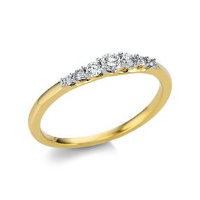 Ring aus 750 Gelbgold 1 Brillant 0,08ct TW-SI 6 Diamanten 0,17ct TW-SI B:2,7mm