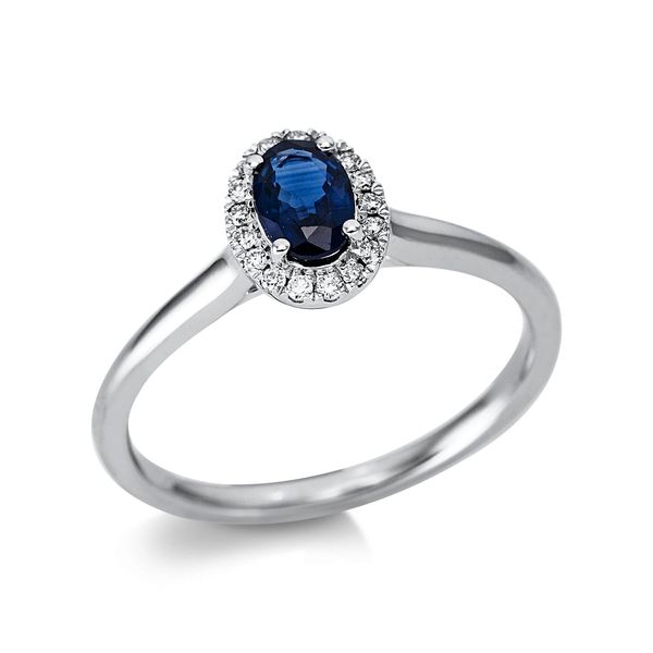 Ring 750 Weißgold Saphir 0.51ct blau 17 Diamanten B 8.3mm