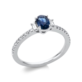 Ring aus 750 Weißgold Saphir 0,5ct blau 22 Diamanten 0,24ct TW-SI B:7,5mm