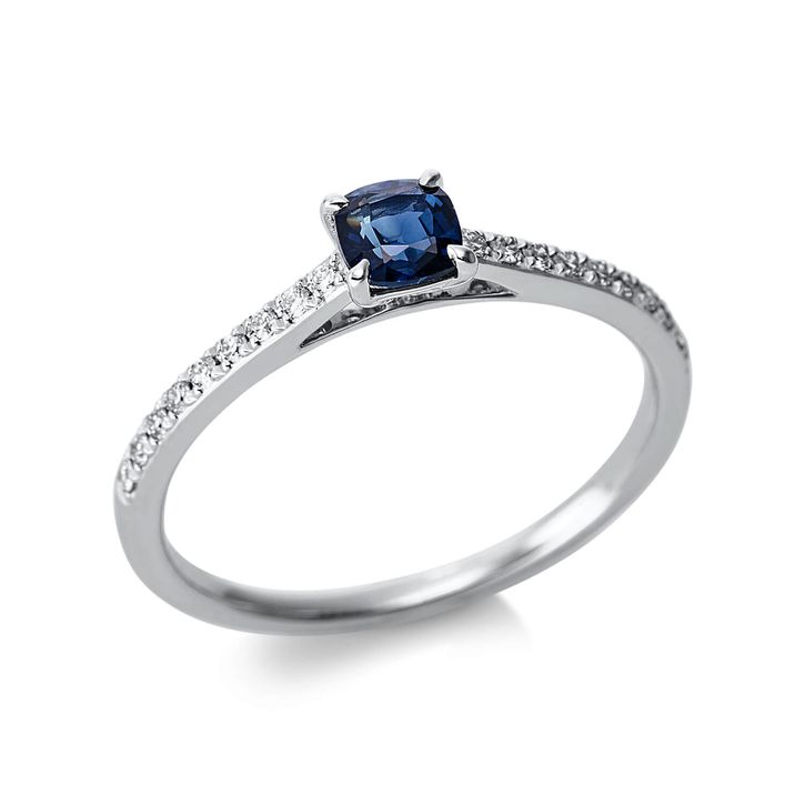 Ring 750 Weißgold Saphir 0.4ct blau 18 Diamanten