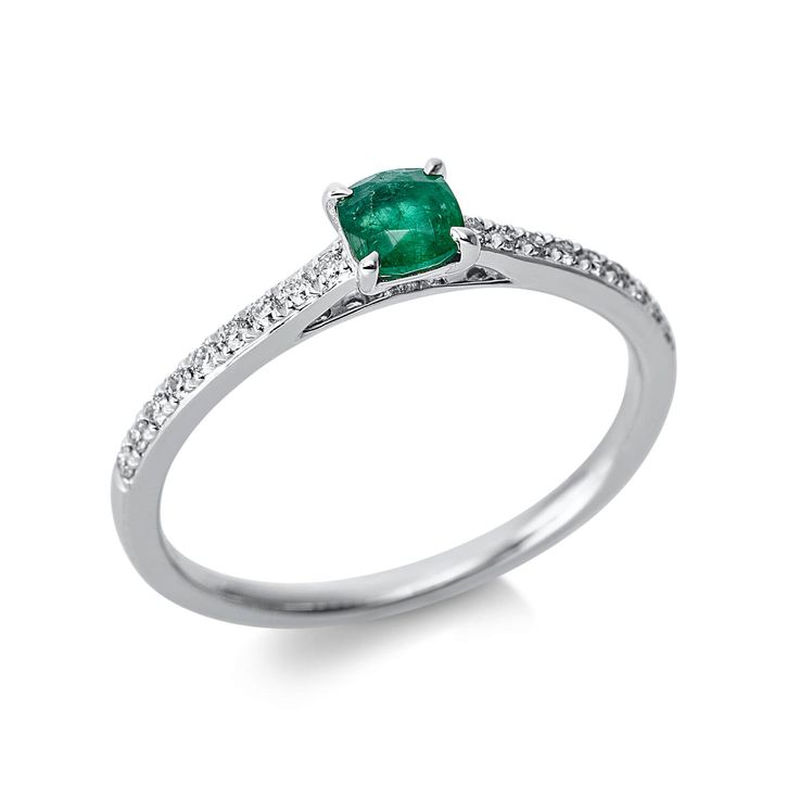 Ring 750 Weißgold Smaragd 0.3ct grün 18 Diamanten B 4.1mm
