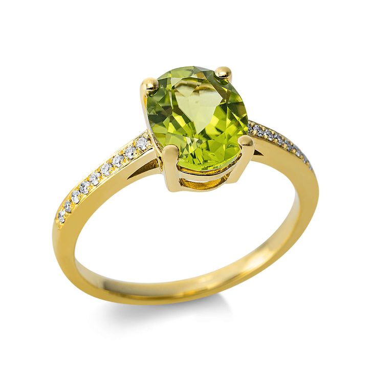 Ring 750 Gelbgold Peridot 2.14ct grün 18 Diamanten B 8.7mm