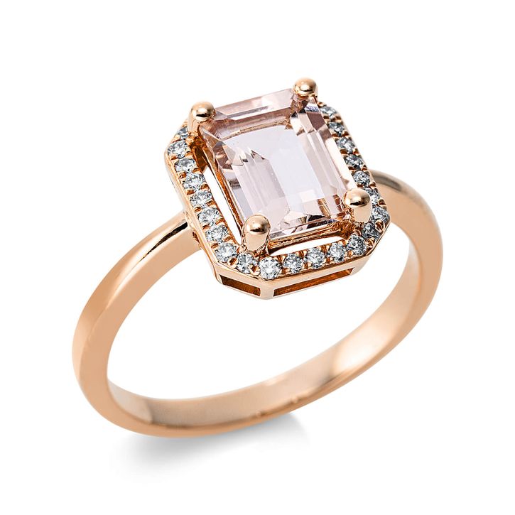 Ring 750 Rotgold Morganit 1.45ct pink 28 Diamanten B 11.1mm