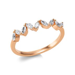 Ring Zig-Zag aus 750 Rotgold 9 Diamanten Navette-Schliff 0,28ct TW-SI B:3,4mm