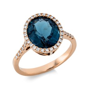 Ring Oval 750 Rotgold Topas 4,4ct London Blue 40 Brillanten 0,23ct TW-SI B:12,9mm