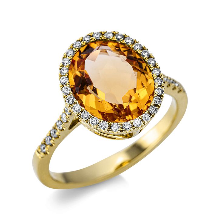 Ring 750 Gelbgold Citrin 3.3ct gelb 40 Diamanten B 13.1mm