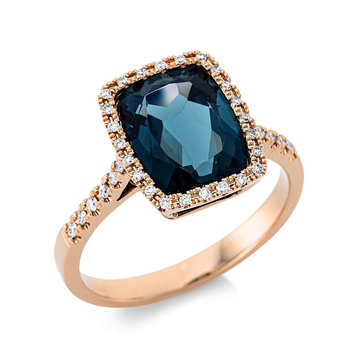 Ring 750 Rotgold Topas 3.9ct London blu 36 Diamanten B 11.9mm