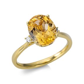 Ring aus 750 Gelbgold Citrin 2,62ct gelb 2 Brillanten 0,04ct TW-SI B:10,3mm