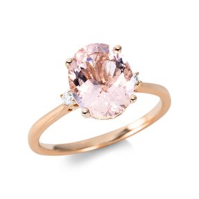 Ring Oval aus 750 Rotgold Morganit 2,27ct pink 2 Brillanten 0,04ct TW-SI B:10,3mm