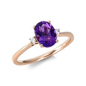 Ring aus 750 Rotgold Amethyst 1,53ct lila 2 Brillanten 0,04ct TW-SI B:8mm