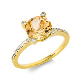 Ring aus 750 Gelbgold Citrin 1,77ct gelb 36 Diamanten 0,22ct TW-SI Ø8,4mm