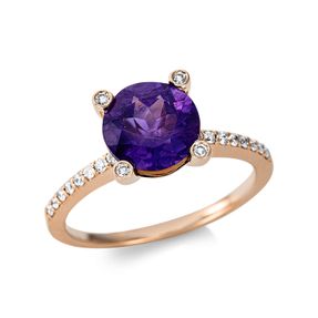 Ring aus 750 Rotgold Amethyst 1,96ct lila 36 Diamanten 0,22ct TW-SI Ø8,4mm