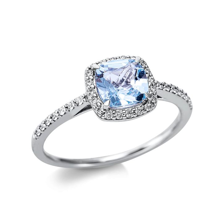 Ring 750 Weißgold Topas 0.92ct sky blue 34 Diamanten B 8.3mm