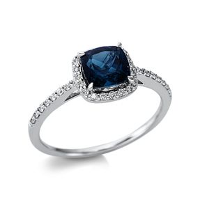 Ring aus 750 Weißgold Topas 1,14ct London Blue 34 Brillanten 0,18ct TW-SI B:8,3mm