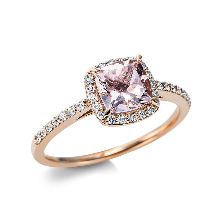Ring 750 Rotgold Morganit 0.87ct pink 34 Diamanten B 8.3mm