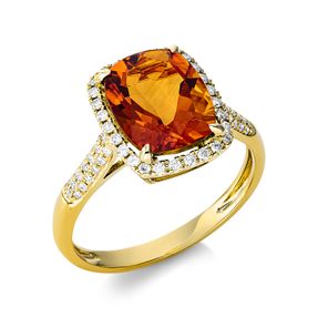 Ring aus 750 Gelbgold Citrin 3ct mandarin 66 Brillanten 0,27ct TW-SI B:12,1mm