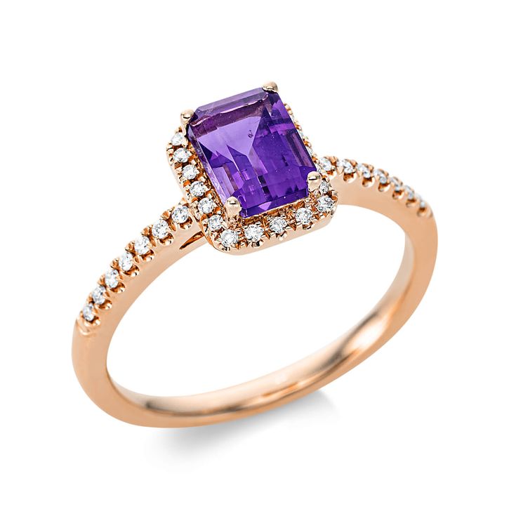 Ring 750 Rotgold Amethyst 0.96ct lila 34 Diamanten B 8.4mm