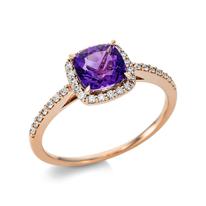 Ring 750 Rotgold Amethyst 0.86ct lila 34 Diamanten B 8.1mm