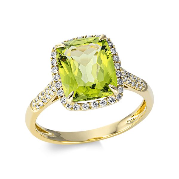 Ring 750 Gelbgold Peridot 3.3ct grün 66 Diamanten