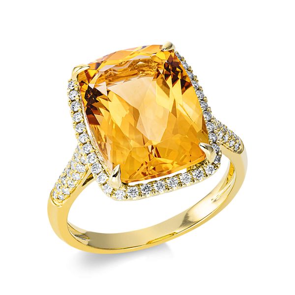 Ring 750 Gelbgold Citrin 7.1ct gelb 76 Diamanten B 15.9mm