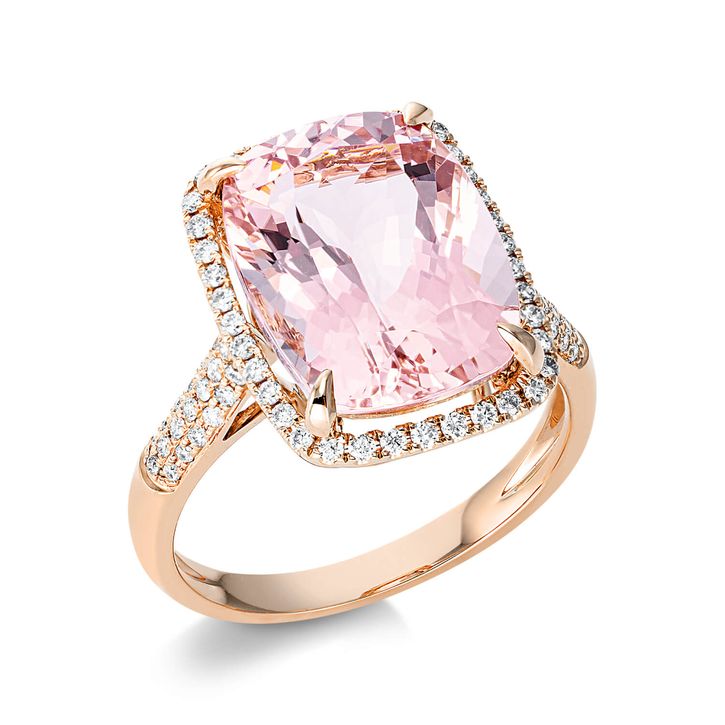 Ring 750 Rotgold Morganit 7.1ct pink 76 Diamanten