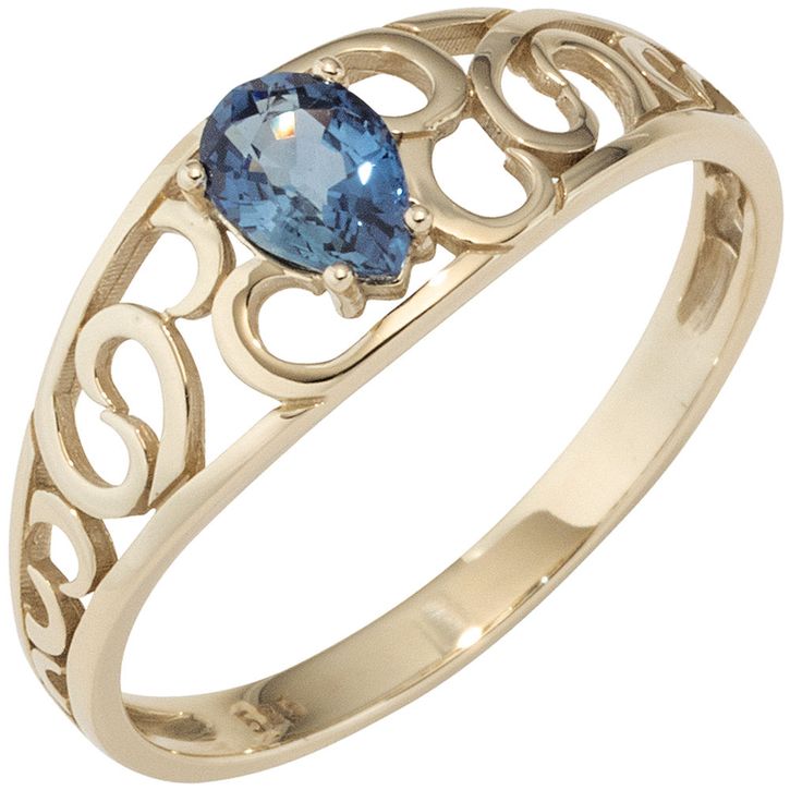 Damenring mit Saphir blau 585 Gelbgold