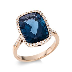 Ring aus 750 Rotgold Topas 8,3ct London Blue 50 Brillanten 0,2ct TW-SI B:15,9mm