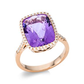 Ring aus 750 Rotgold Amethyst 7,7ct lila 50 Brillanten 0,19ct TW-SI B:15,9mm