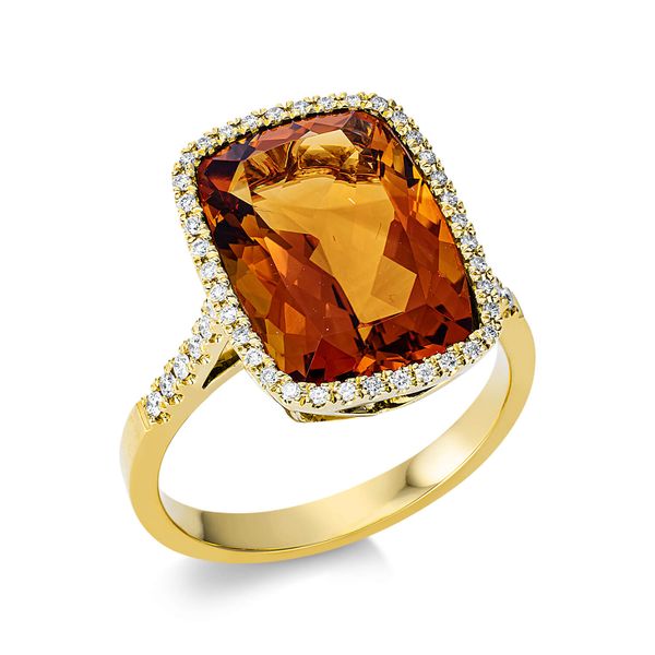 Ring 750 Gelbgold Citrin 6.2ct mandarin 50 Diamanten B 15.9mm