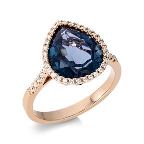 Ring Tropfen aus 750 Rotgold Topas 5,2ct London Blue 43 Brillanten 0,17ct TW-SI