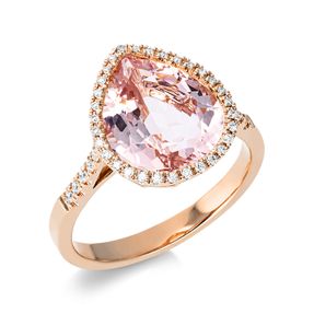 Ring Tropfen 750 Rotgold Morganit 3,8ct pink 43 Brillanten 0,17ct TW-SI B:14,1mm