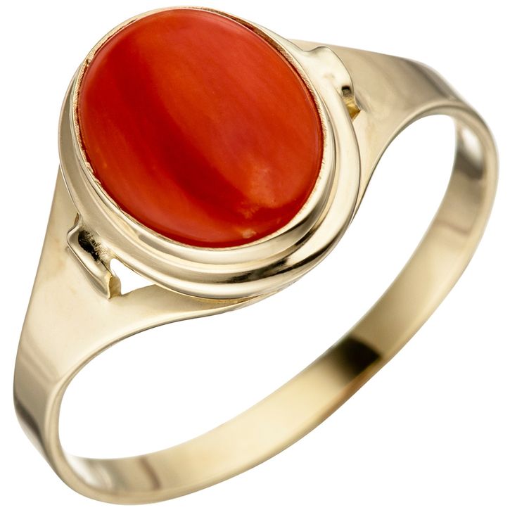 Damenring mit Koralle rot oval 333 Gelbgold