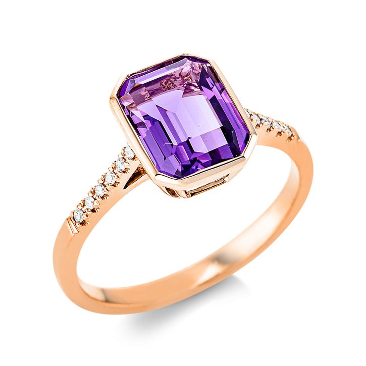 Ring 750 Rotgold Amethyst 2.1ct lila 12 Diamanten B 9.8mm