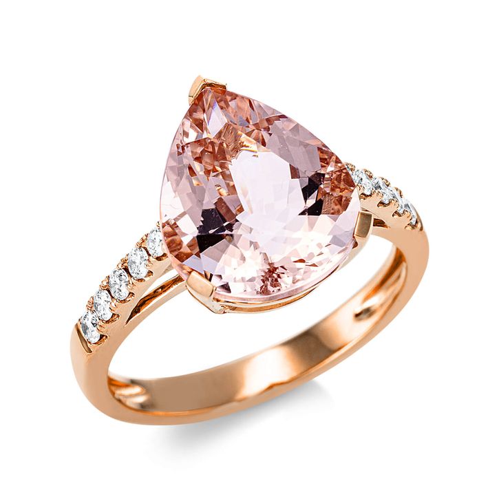 Ring 750 Rotgold Morganit 4.2ct pink 10 Diamanten B 12.5mm