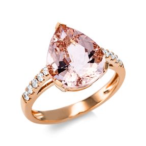 Ring Tropfen 750 Rotgold Morganit 4,2ct pink 10 Brillanten 0,22ct TW-SI B:12,5mm