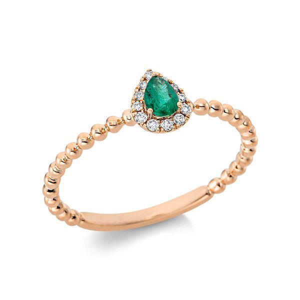 Ring Tropfen 750 Rotgold Smaragd 0.14ct grün 0.05ct B 6.6mm