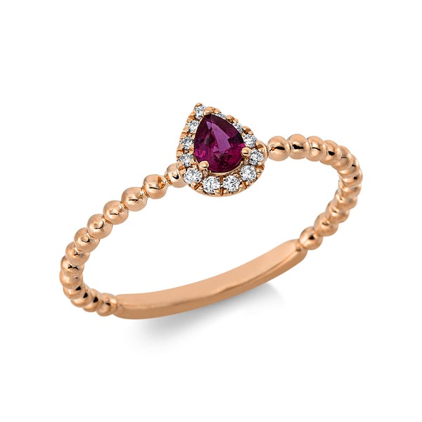 Ring 750 Rotgold Rubin 0.18ct rot 12 Diamanten B 6.6mm