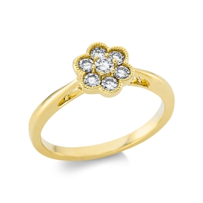 Ring Blume aus 750 Gold Gelbgold 7 Brillanten 0,31ct TW-SI B:8mm