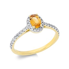 Ring aus 750 Gelbgold Citrin 0,35ct gelb 34 Brillanten 0,27ct TW-SI B:8,4mm