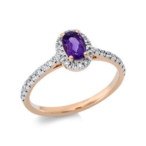 Ring Oval aus 750 Rotgold Amethyst 0,38ct lila 34 Brillanten 0,27ct TW-SI B:8,4mm