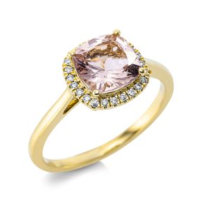 Ring aus 750 Gelbgold Morganit 1,25ct pink 24 Brillanten 0,1ct TW-SI B:9,4mm