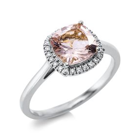 Ring aus 750 Weißgold Morganit 1,25ct pink 24 Brillanten 0,1ct TW-SI B:9,4mm