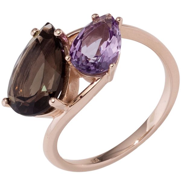 Ring mit Rauchquarz und Amethyst 585 Rotgold