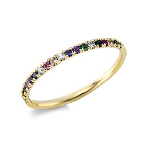 Ring aus 750 Gelbgold 15 Farbsteine 0,16ct mehrfarbig 6 Diamanten 0,05ct B:1,5mm