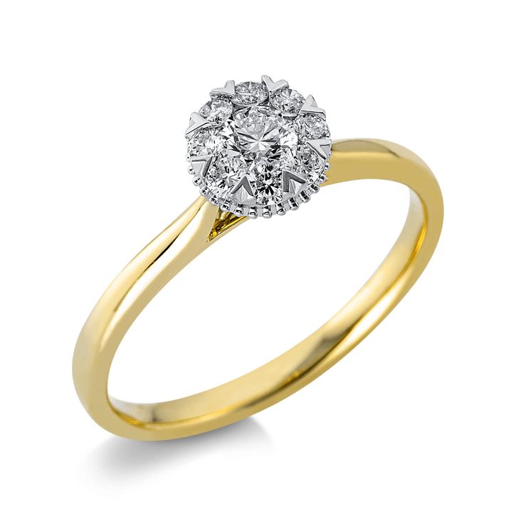 Ring 750 Gold gelb weiß 9 Brillanten 0.34ct