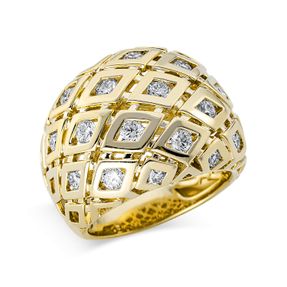 Ring breit gewölbt aus 750 Gelbgold 21 Diamanten 1,45ct TW-SI B:17,8mm