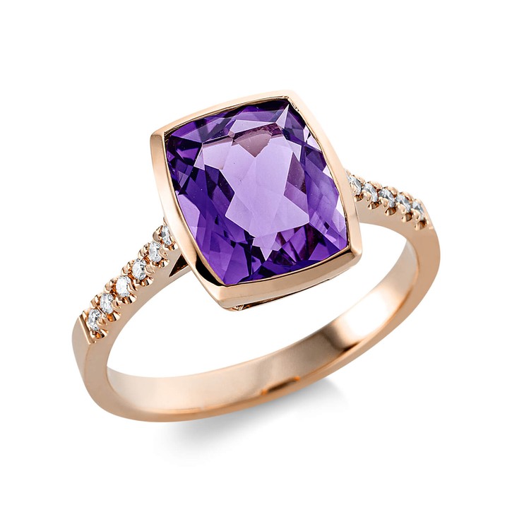 Ring 750 Rotgold Amethyst 3ct lila 12 Diamanten